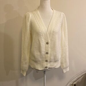WHBM white button down ribbed cardigan size Large